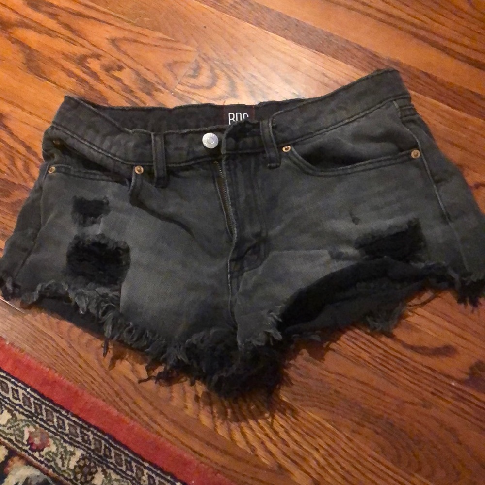 Light wash black denim shorts